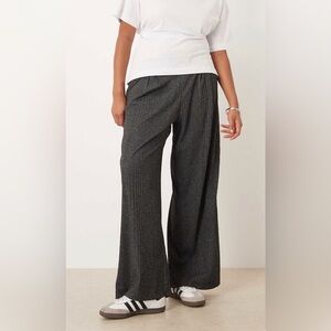 ASOS DESIGN Curve rib detail wide leg pants in charcoal heather